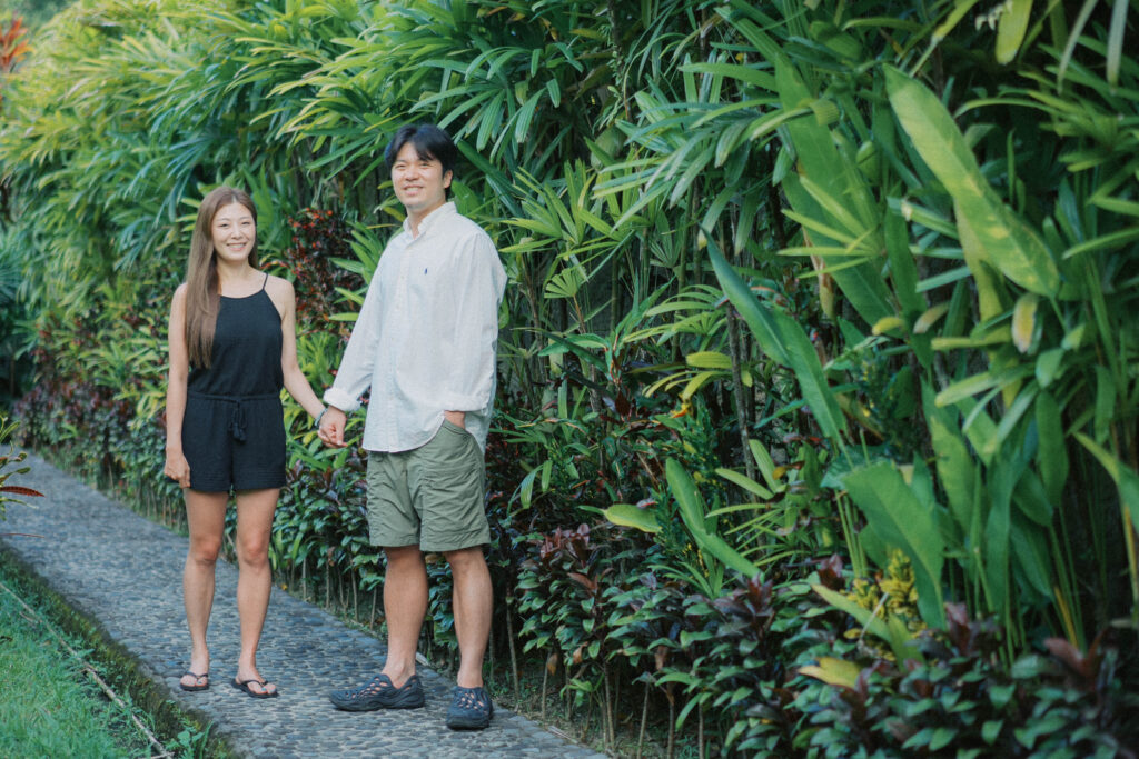 Bamboo architecture of Camaya Bali villa during golden hour with elegant filmic lighting